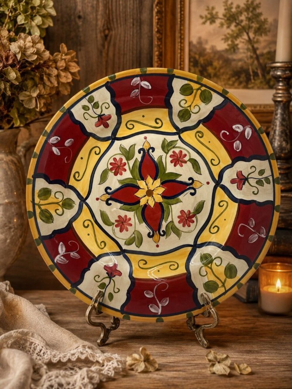 Handpainted Pier 1 Vallarta 13" Decorative Plate Microwave & Dishwasher Safe